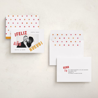 This is a sunset new year photo cards with standard by Olivia Raufman called año nuevo printing on recycled smooth signature in standard