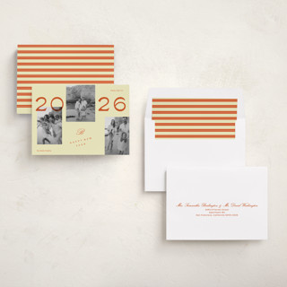 This is a buttercream new year photo cards with standard by Rachel Cassel called a bold year printing on recycled smooth signature in standard