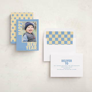 This is a blue jay new year photo cards with standard by Creo Study called greetings frame printing on recycled smooth signature in standard