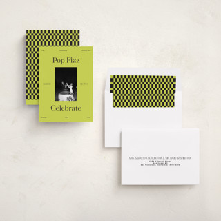 This is a lime new year photo cards with standard by Rachel Cassel called neon printing on recycled smooth signature in standard