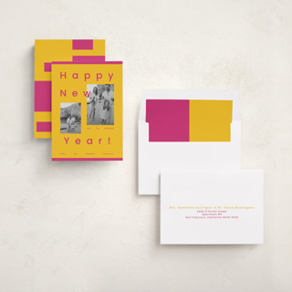 This is a candy new year photo cards with standard by Rachel Cassel called spacey printing on recycled smooth signature in standard