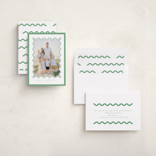 This is a spearmint new year photo cards with standard by Blustery August called party squiggle printing on recycled smooth signature in standard