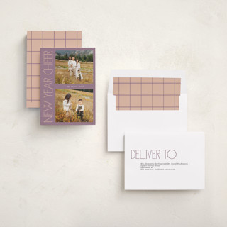 This is a plum new year photo cards with standard by Lindsay Megahed called sideways printing on recycled smooth signature in standard