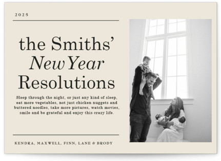 This is a champagne new year photo cards with standard by Baumbirdy called resolutions printing on recycled smooth signature in standard