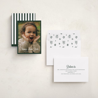 This is a emerald green new year photo cards with standard by Cass Loh called cursive bottom printing on recycled smooth signature in standard