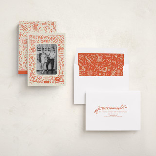 This is a tangerine new year photo cards with standard by Abbigail Lim called three! two! one! printing on recycled smooth signature in standard