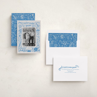 This is a azure new year photo cards with standard by Abbigail Lim called three! two! one! printing on recycled smooth signature in standard