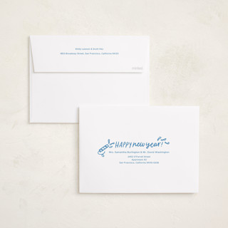 This is a azure new year photo cards with standard by Abbigail Lim called three! two! one! printing on recycled smooth signature in standard