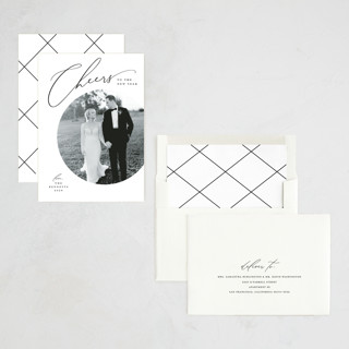 This is a snow new year photo cards with standard by Louise Kay called cheers script printing on recycled smooth signature in standard