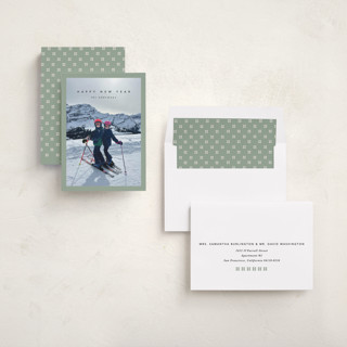 This is a sage new year photo cards with standard by Lucrecia Caporale called timeless charm printing on recycled smooth signature in standard