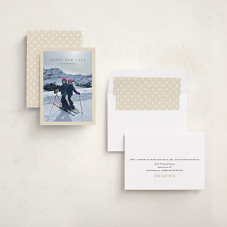 This is a buttercream new year photo cards with standard by Lucrecia Caporale called timeless charm printing on recycled smooth signature in standard