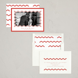 This is a candy cane new year photo cards with standard by Blustery August called party squiggle printing on recycled smooth signature in standard