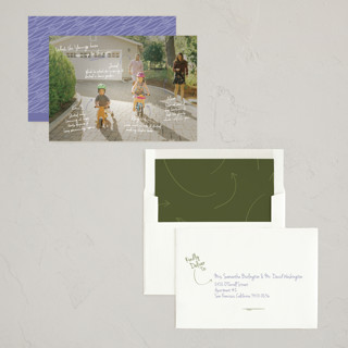 This is a lavender new year photo cards with standard by Kennedi Shaw called update printing on recycled smooth signature in standard