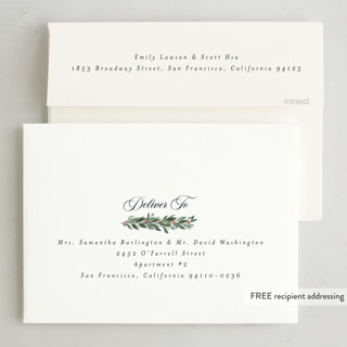 This is a winter sky new year photo cards with standard by Rebecca Durflinger called evergreen garlands printing on recycled smooth signature in standard