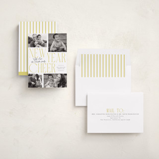 This is a lemon meringue new year photo cards with standard by Everett Paper Goods called bold quad printing on recycled smooth signature in standard