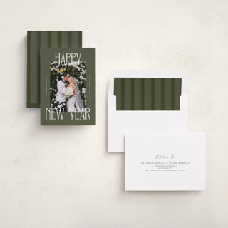 This is a juniper new year photo cards with standard by Kelly Watkins called maeve printing on recycled smooth signature in standard