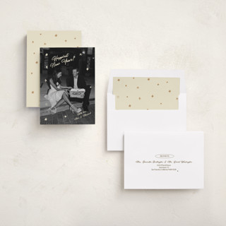 This is a champagne new year photo cards with standard by Helena Vitto called shiny happy people printing on recycled smooth signature in standard