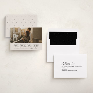 This is a vanilla new year photo cards with standard by Lea Delaveris called new view printing on recycled smooth signature in standard