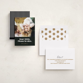 This is a onyx new year photo cards with standard by Robert and Stella called pretty please printing on recycled smooth signature in standard