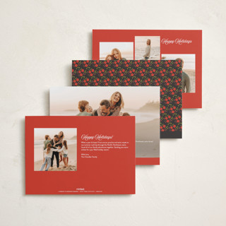 This is a poinsettia new year photo cards with standard by Morgan Kendall called vintage script printing on recycled smooth signature in standard