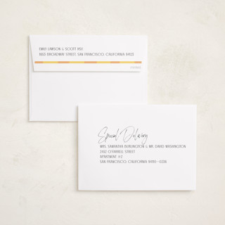 This is a peach new year photo cards with standard by Cindy Reynolds called painted stripes printing on recycled smooth signature in standard