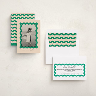This is a elf shoes new year photo cards with standard by Creo Study called squiggle overlay printing on recycled smooth signature in standard
