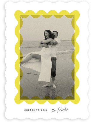 This is a halo new year photo cards with standard by Creo Study called squiggle overlay printing on recycled smooth signature in standard