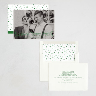 This is a grass new year photo cards with standard by Everett Paper Goods called pizazz printing on recycled smooth signature in standard