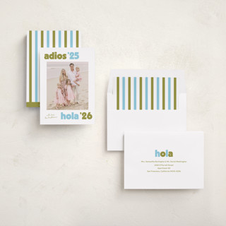 This is a cactus new year photo cards with standard by Megan Davis called adios printing on recycled smooth signature in standard
