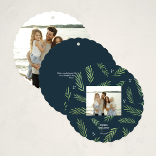 This is a navy holiday card ornaments with standard by Kelly Schmidt called be joyful printing on recycled smooth signature in ornament