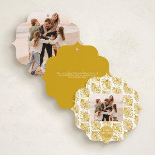 This is a ochre holiday card ornaments with standard by Genna Blackburn called first ornament printing on recycled smooth signature in ornament