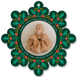 This is a green holiday card ornament by Genna Blackburn called Leaves and berries with standard printing on recycled smooth signature in ornament.