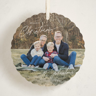 This is a winter night holiday card ornaments with standard by Design Lotus called christmas time is here printing on recycled smooth signature in ornament
