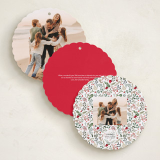 This is a crimson holiday card ornaments with standard by Susan Moyal called petite botanicals printing on recycled smooth signature in ornament