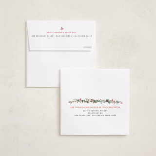 This is a crimson holiday card ornaments with standard by Susan Moyal called petite botanicals printing on recycled smooth signature in ornament