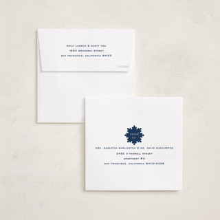 This is a navy holiday card ornaments with standard by Jennifer Lew called ornate printing on recycled smooth signature in ornament