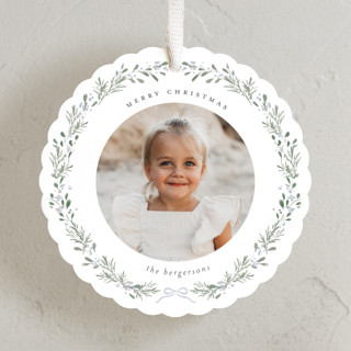 This is a frost holiday card ornaments with standard by Itsy Belle Studio called evergreen wreath printing on recycled smooth signature in ornament