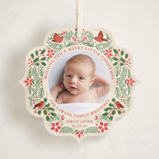 This is a robin holiday card ornaments with standard by Paper Sun Studio called a little more merry printing on recycled smooth signature in ornament