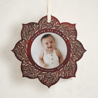 This is a berry holiday card ornaments with standard by Anastasia Makarova called gentle greenery printing on recycled smooth signature in ornament
