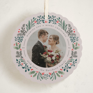 This is a tinsel holiday card ornaments with standard by Mansi Verma called ornament wreathe printing on recycled smooth signature in ornament