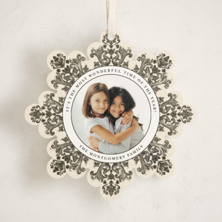 This is a pinecone holiday card ornaments with standard by Jenna Holcomb called azulejo printing on recycled smooth signature in ornament