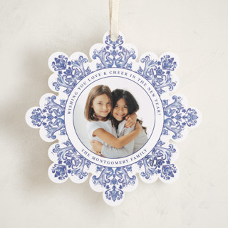 This is a cerulean holiday card ornaments with standard by Jenna Holcomb called azulejo printing on recycled smooth signature in ornament