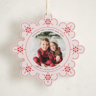 This is a candy cane holiday card ornaments with standard by Kampai Designs called snowflake story printing on recycled smooth signature in ornament