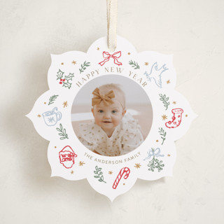 This is a champagne holiday card ornaments with standard by Cass Loh called festive doodles printing on recycled smooth signature in ornament