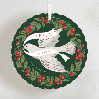 This is a evergreen holiday card ornaments with standard by Everett Paper Goods called dove wreath printing on signature in ornament