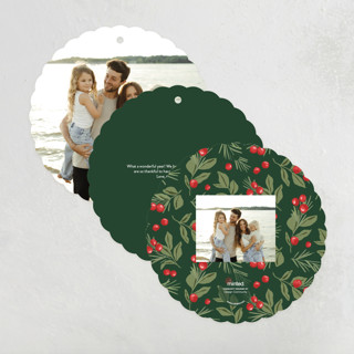 This is a evergreen holiday card ornaments with standard by Everett Paper Goods called dove wreath printing on signature in ornament