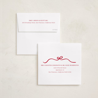 This is a cardinal holiday card ornaments with standard by Kaydi Bishop called bow tied printing on recycled smooth signature in ornament