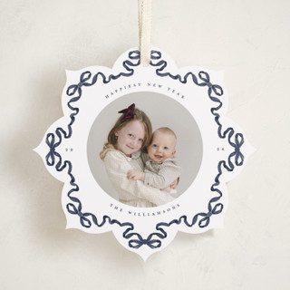 This is a blue spruce holiday card ornaments with standard by Jenna Holcomb called bow ornament printing on recycled smooth signature in ornament