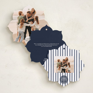 This is a blue spruce holiday card ornaments with standard by Jenna Holcomb called bow ornament printing on recycled smooth signature in ornament