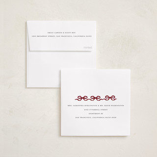 This is a cranberry holiday card ornaments with standard by Jenna Holcomb called bow ornament printing on recycled smooth signature in ornament